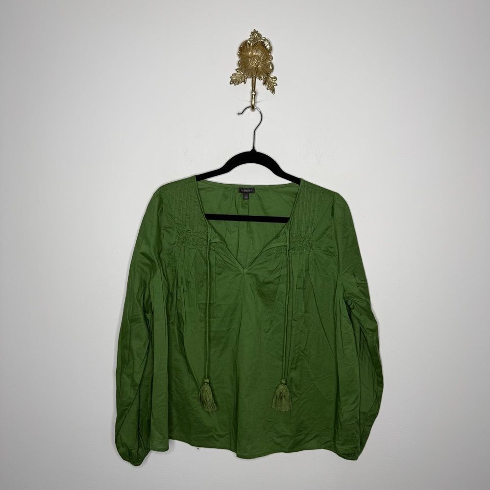 Talbots Green Peasant Blouse S
